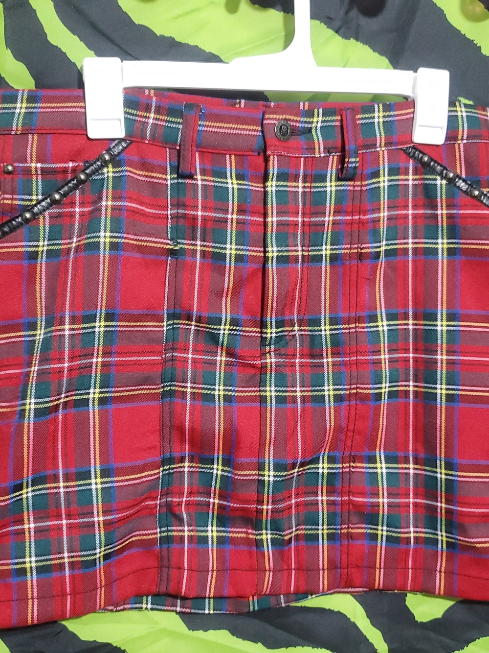 Sourpuss - Red Plaid Mini Skirt with Leather Trim